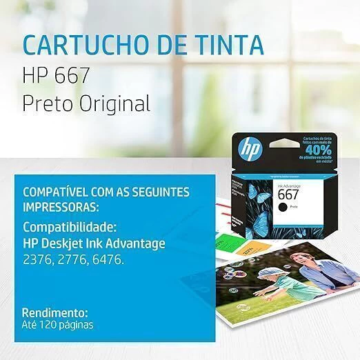 Cartucho de tinta HP 667 Preto Original