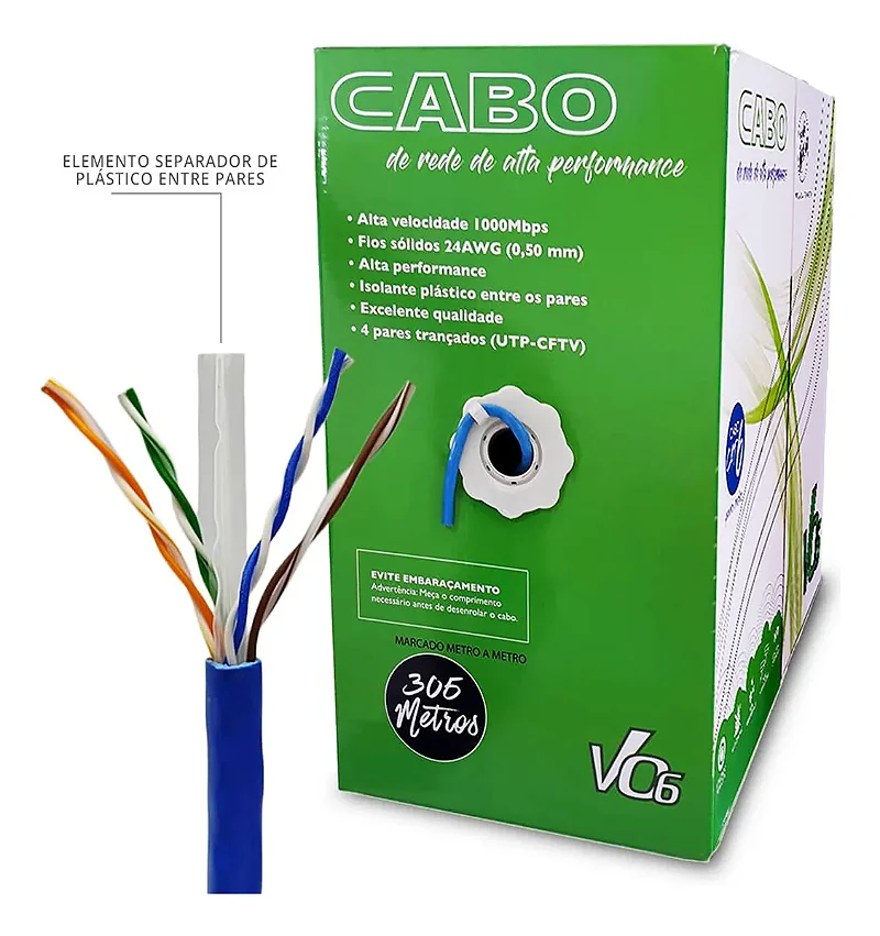 Cabo De Rede Cat6 24awg Cx 305m Utp 305 M Metros Vo6