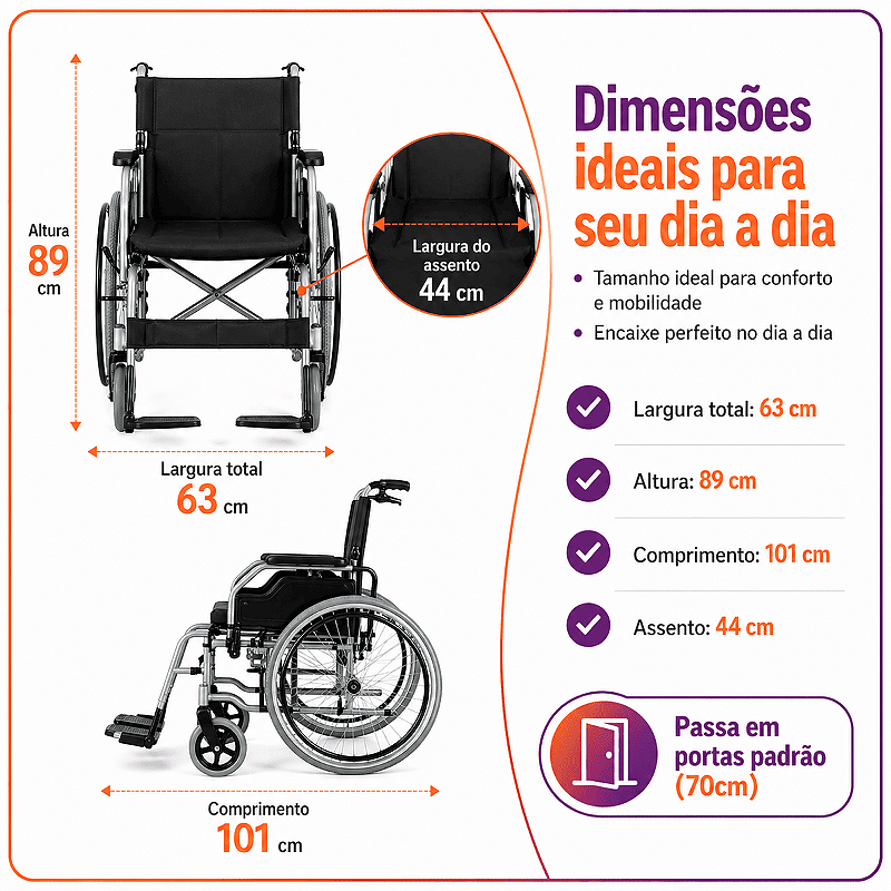 Cadeira de Rodas Modelo D100 Dobrável Resistente Até 120kg - Dellamed