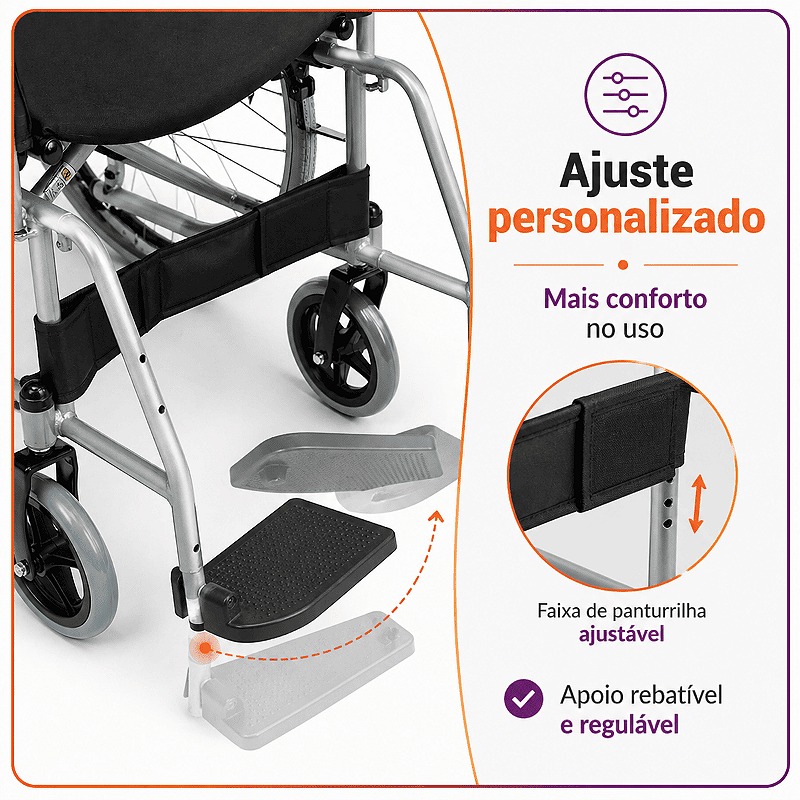 Cadeira de Rodas Modelo D100 Dobrável Resistente Até 120kg - Dellamed