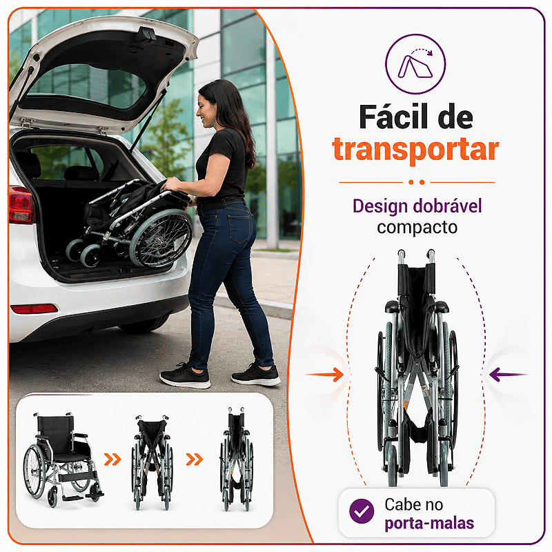 Cadeira de Rodas Modelo D100 Dobrável Resistente Até 120kg - Dellamed