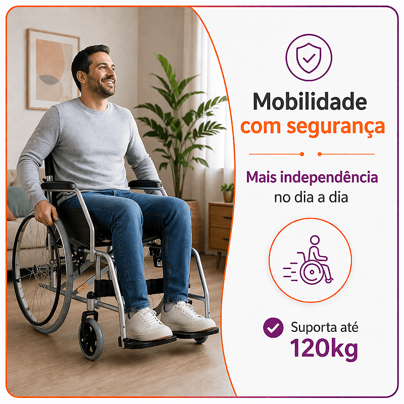 Cadeira de Rodas Modelo D100 Dobrável Resistente Até 120kg - Dellamed