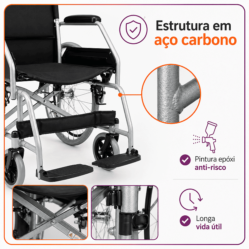 Cadeira de Rodas Modelo D100 Dobrável Resistente Até 120kg - Dellamed