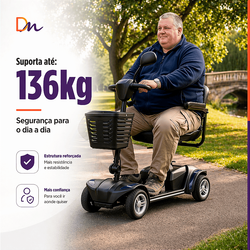 Scooter Elétrica Preta Modelo LB Ligth Até 136 Kg - Dellamed