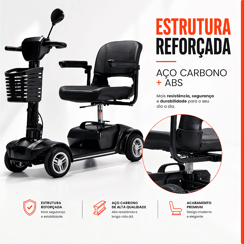 Scooter Elétrica Preta Modelo LB Ligth Até 136 Kg - Dellamed