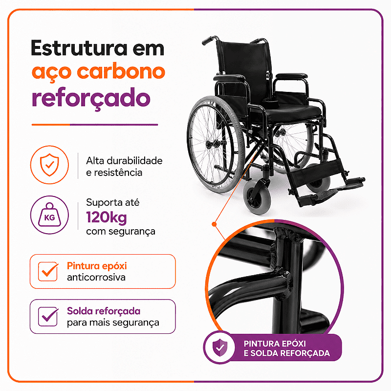Cadeira De Rodas Modelo D400 Dobrável Até 120 Kg - Dellamed