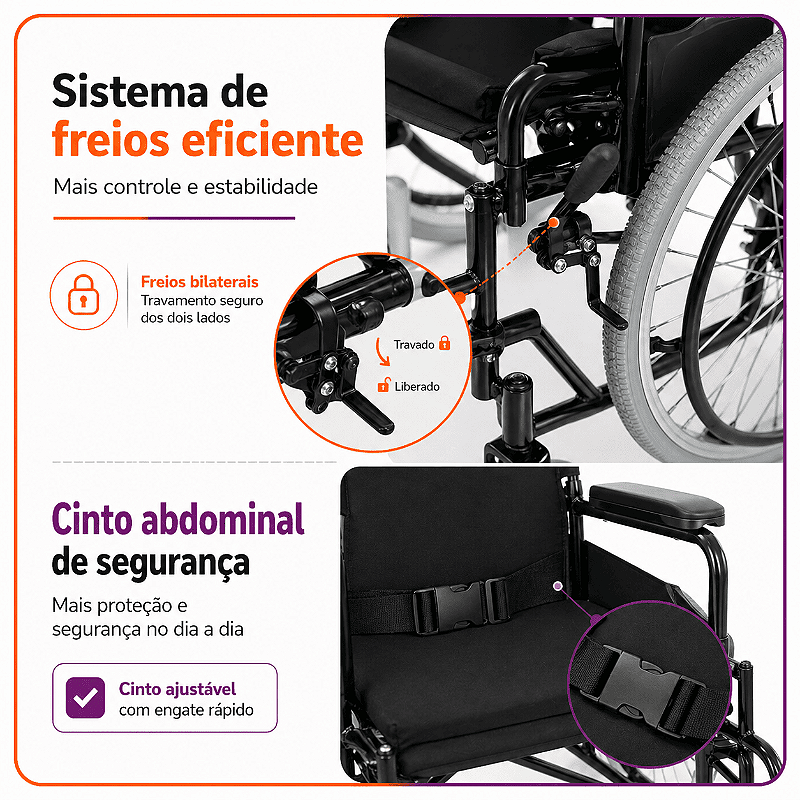 Cadeira De Rodas Modelo D400 Dobrável Até 120 Kg - Dellamed