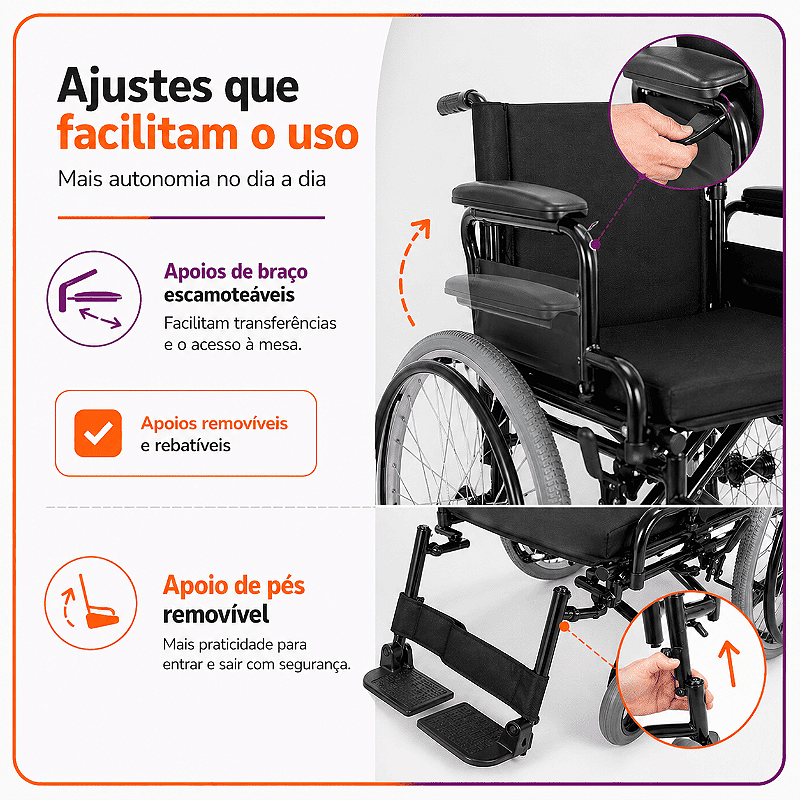 Cadeira De Rodas Modelo D400 Dobrável Até 120 Kg - Dellamed