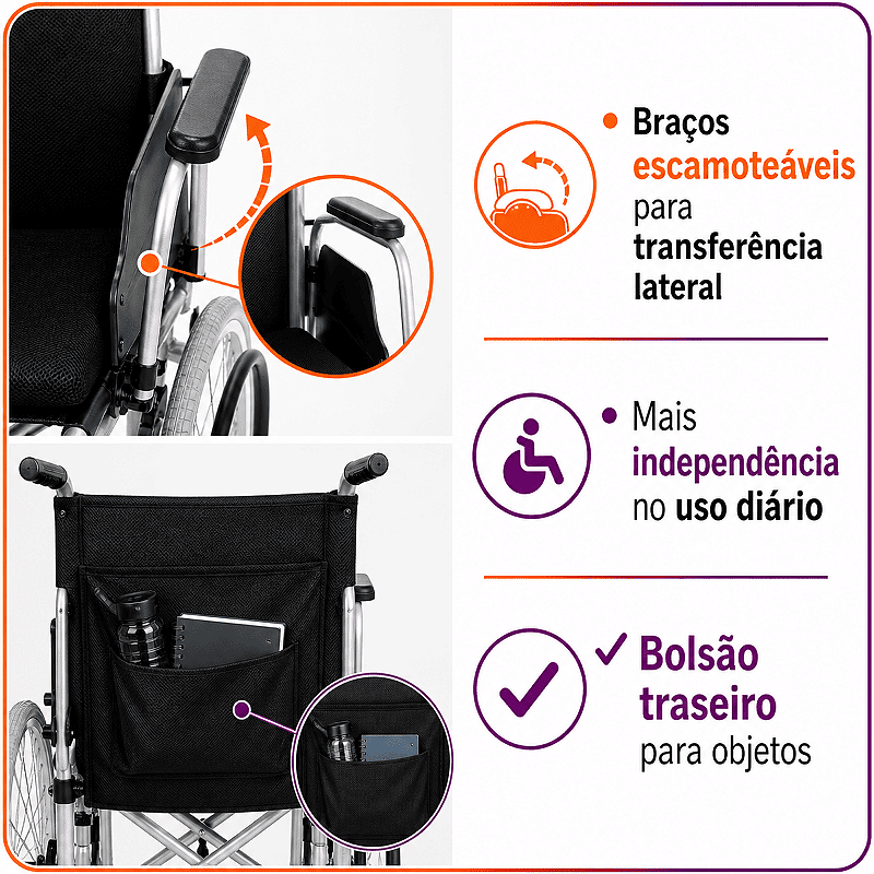 Cadeira De Rodas Modelo D600 Dobrável Até 120 Kg - Dellamed