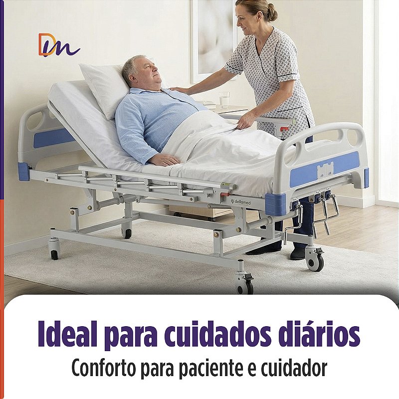Cama Hospitalar 3 Movimentos Manual Até 200kg DX3 - Dellamed