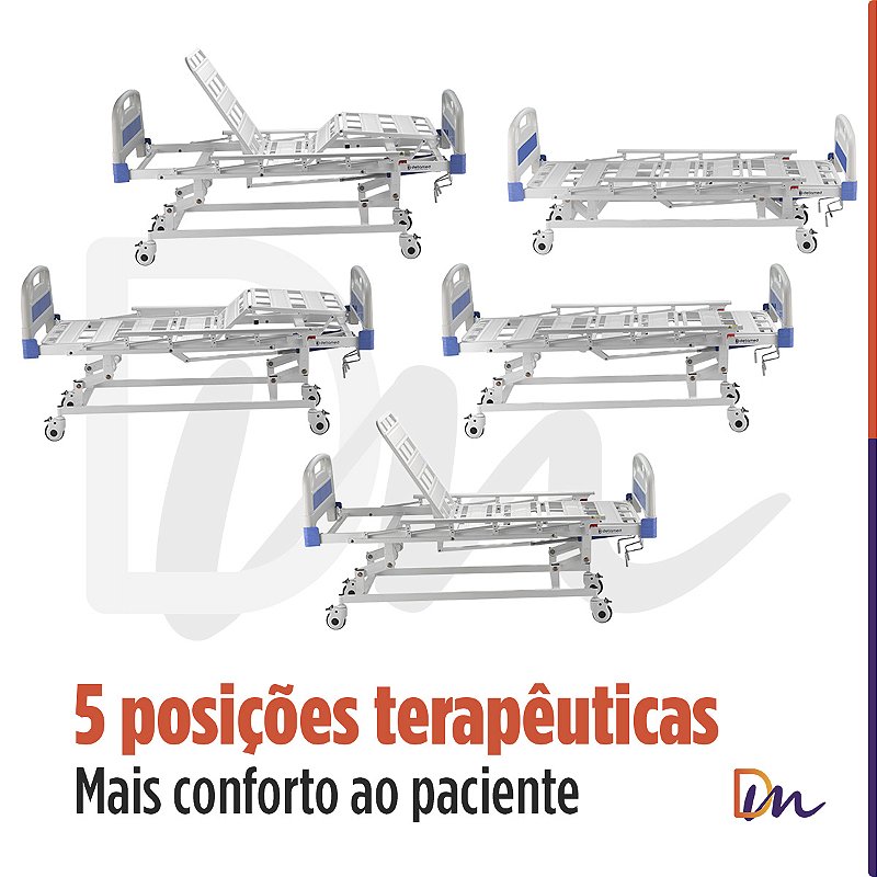 Cama Hospitalar 3 Movimentos Manual Até 200kg DX3 - Dellamed