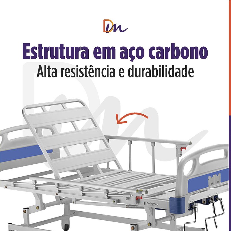 Cama Hospitalar 3 Movimentos Manual Até 200kg DX3 - Dellamed