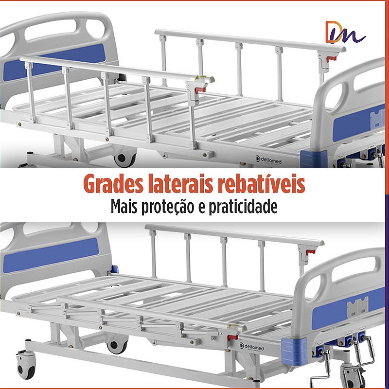 Cama Hospitalar 3 Movimentos Manual Até 200kg DX3 - Dellamed