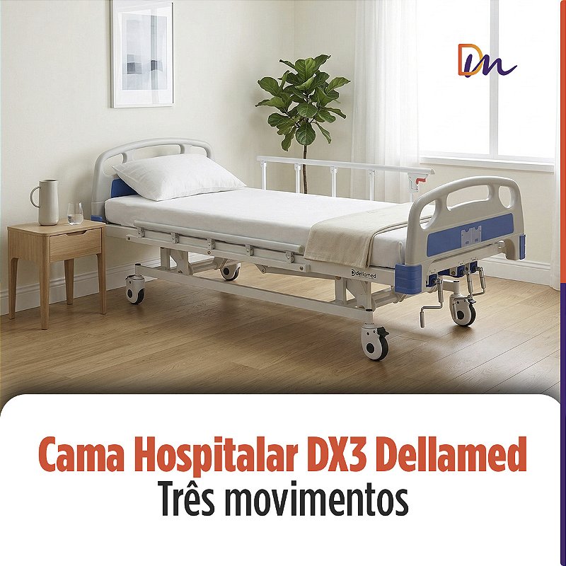Cama Hospitalar 3 Movimentos Manual Até 200kg DX3 - Dellamed