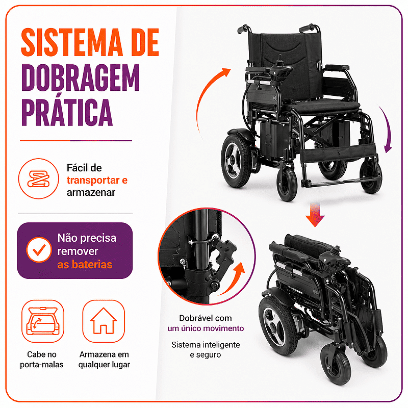 Cadeira de Rodas Motorizada Modelo D800 Até 120 Kg - Dellamed