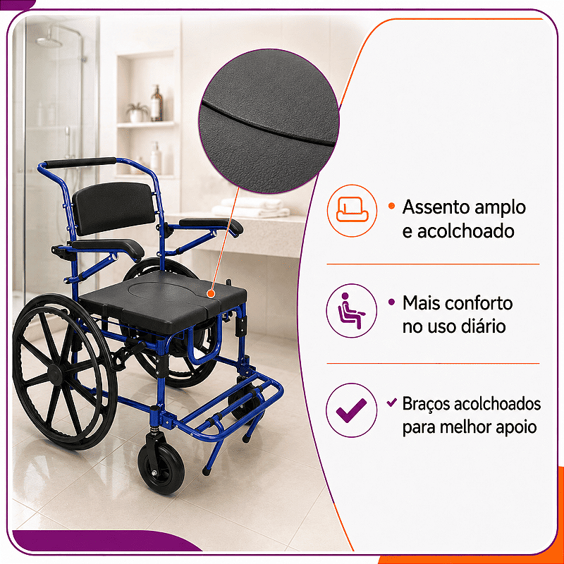 Cadeira de Banho D70 Até 200 Kg Em Alumínio - Dellamed