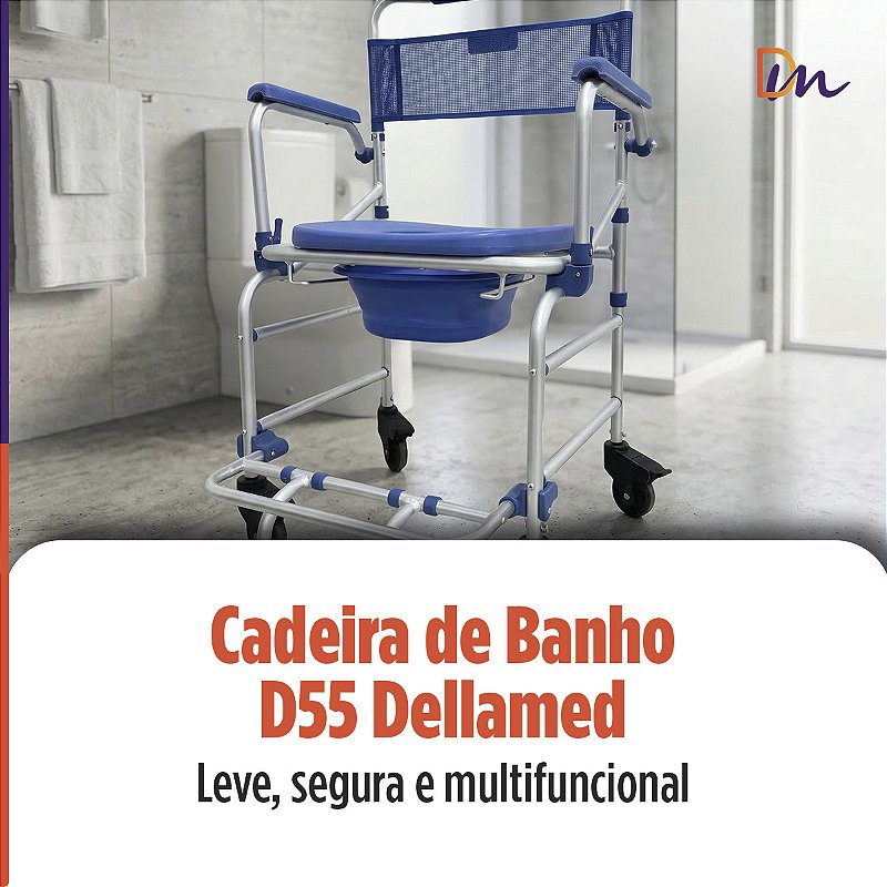 Cadeira De Banho D55 Em Alumínio Até 135 Kg - Dellamed
