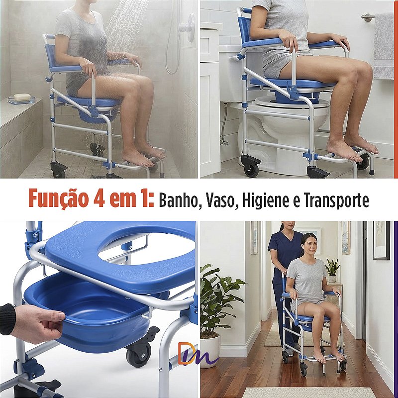 Cadeira De Banho D55 Em Alumínio Até 135 Kg - Dellamed