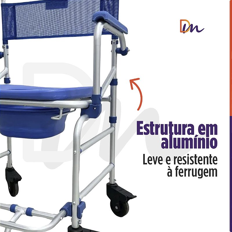 Cadeira De Banho D55 Em Alumínio Até 135 Kg - Dellamed