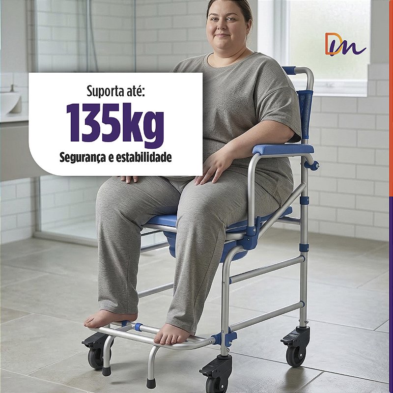 Cadeira De Banho D55 Em Alumínio Até 135 Kg - Dellamed