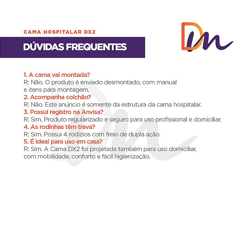 Cama Hospitalar 2 Movimentos Manual Até 180kg DX2 - Dellamed