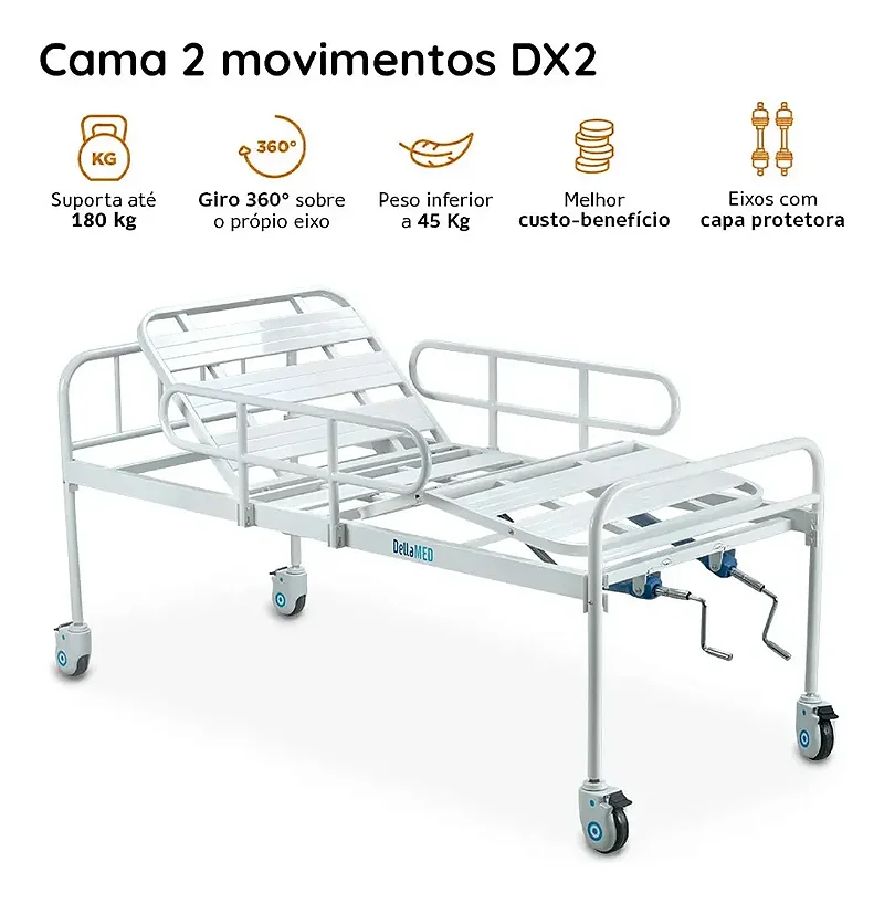 Cama Hospitalar 2 Movimentos Manual Até 180kg DX2 - Dellamed