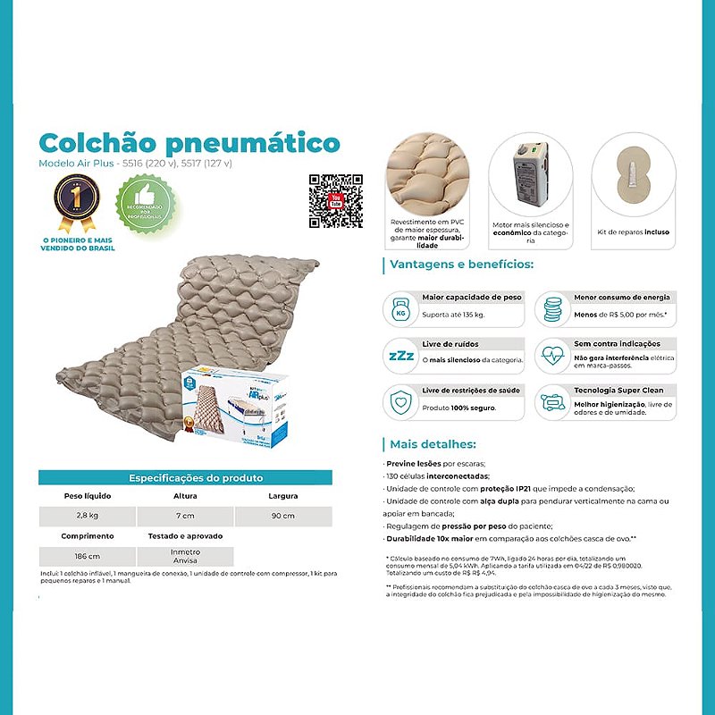 Colchão Pneumático Kit Air Plus Anti Escaras - Dellamed