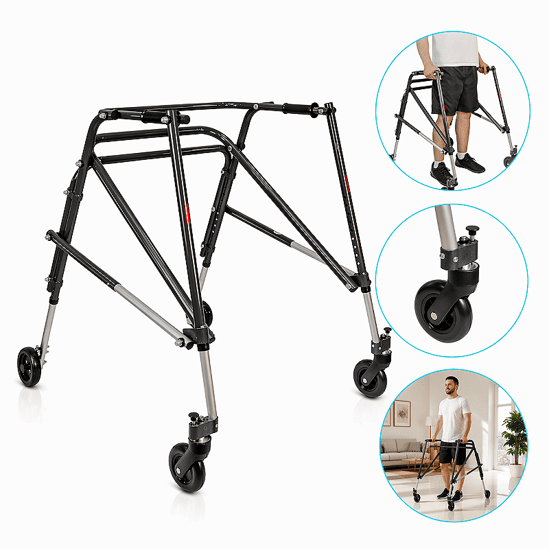 Andador Posterior Para Locomoção e Reabilitação Com 4 Rodas Tamanho G Preto - Mercur