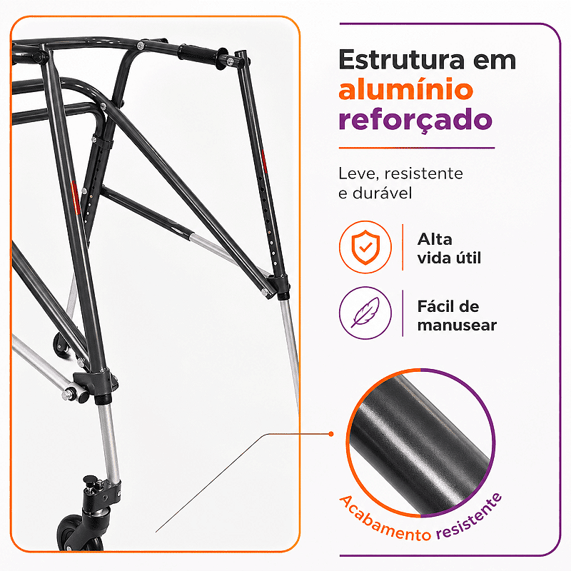 Andador Posterior Para Locomoção e Reabilitação Com 4 Rodas Tamanho G Preto - Mercur