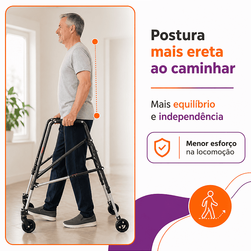 Andador Posterior Para Locomoção e Reabilitação Com 4 Rodas Tamanho G Preto - Mercur