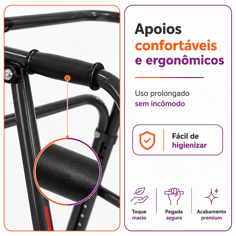 Andador Posterior Para Locomoção e Reabilitação Com 4 Rodas Tamanho G Preto - Mercur