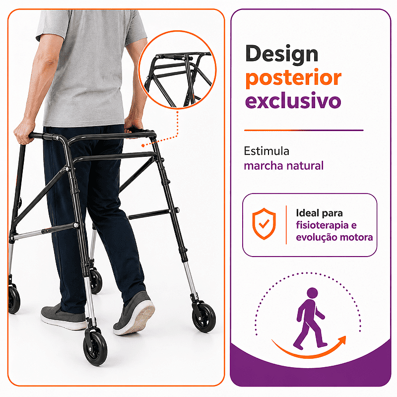 Andador Posterior Para Locomoção e Reabilitação Com 4 Rodas Tamanho G Preto - Mercur