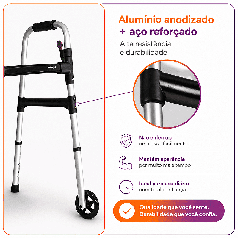 Andador Desmontável Com Rodas Até 130 Kg BC1547 - Mercur