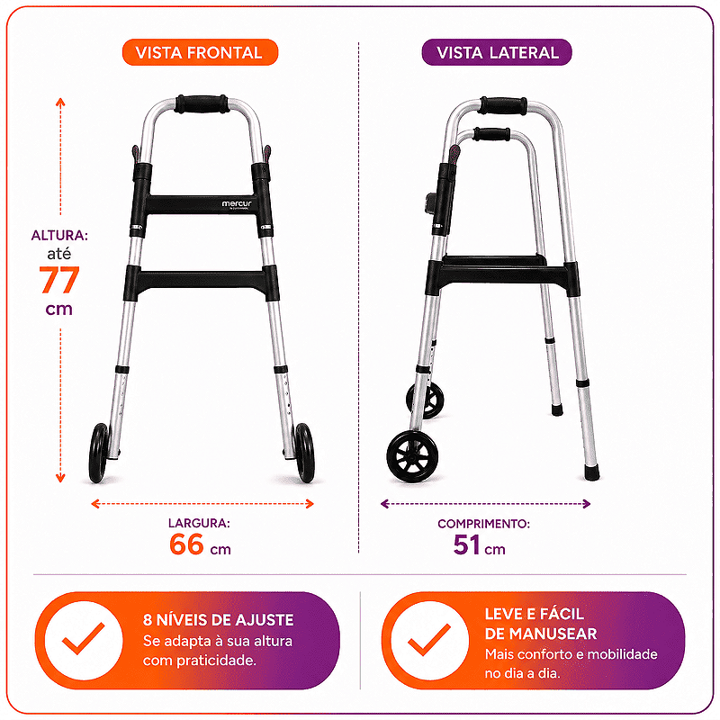 Andador Desmontável Com Rodas Até 130 Kg BC1547 - Mercur