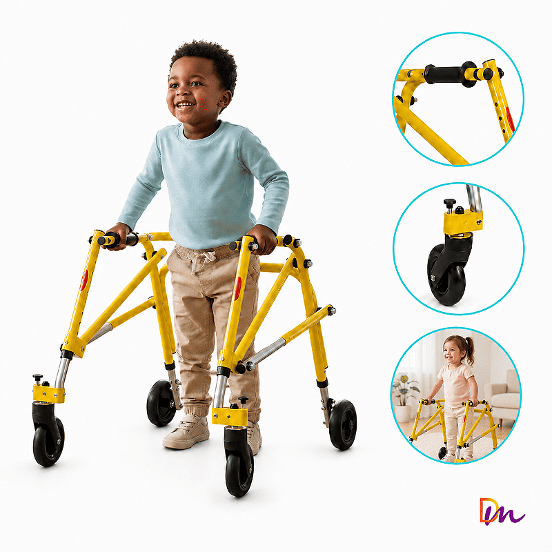 Andador Posterior Para Locomoção e Reabilitação Com 4 Rodas Amarelo Tamanho P - Mercur