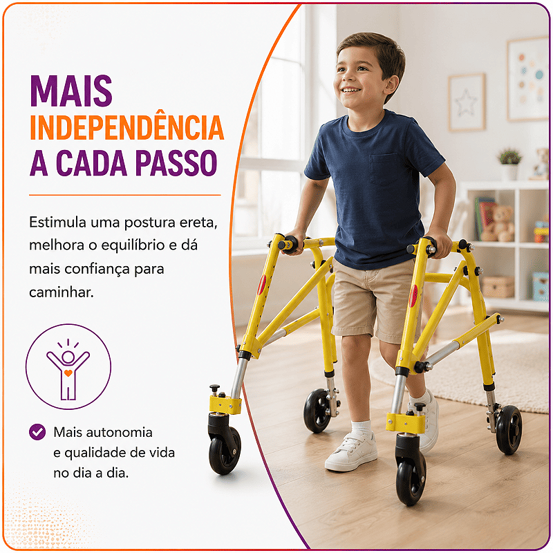 Andador Posterior Para Locomoção e Reabilitação Com 4 Rodas Amarelo Tamanho P - Mercur
