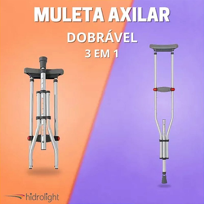 Par De Muleta Axilar 3 Em 1 Altura Ajustável - Hidrolight