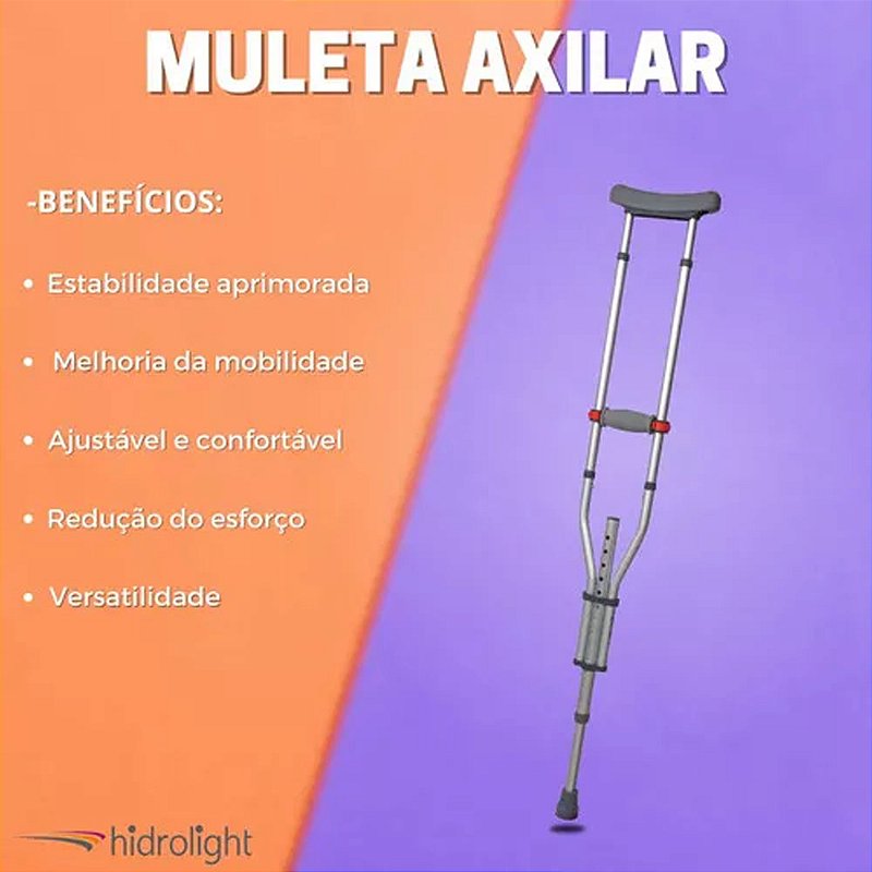 Par De Muleta Axilar 3 Em 1 Altura Ajustável - Hidrolight