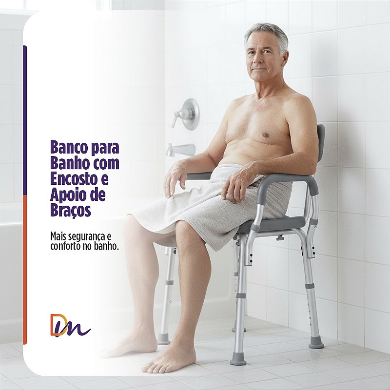Banco Para Banho Em Alumínio Com Encosto e Apoio de Braço Até 130 Kg - Hidrolight