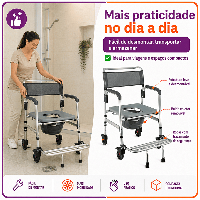 Cadeira de Banho Em Alumínio Até 135kg Desmontável - Hidrolight