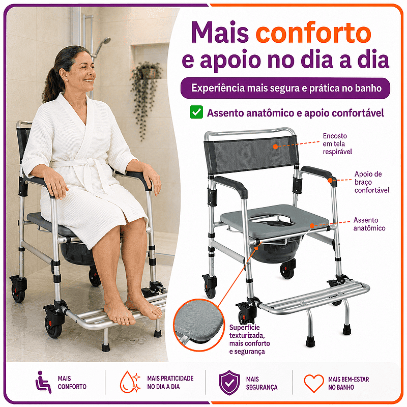 Cadeira de Banho Em Alumínio Até 135kg Desmontável - Hidrolight
