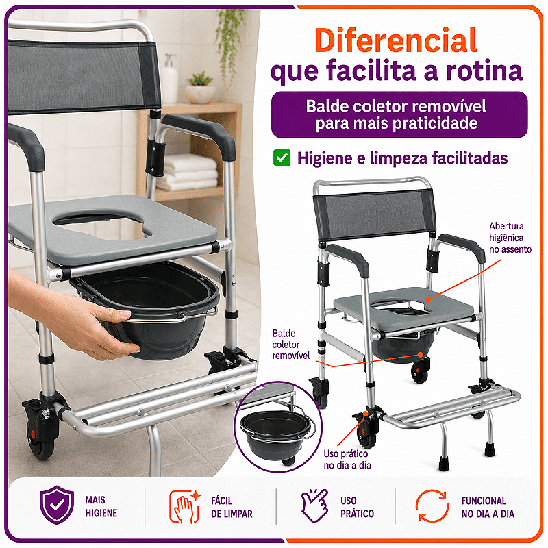 Cadeira de Banho Em Alumínio Até 135kg Desmontável - Hidrolight