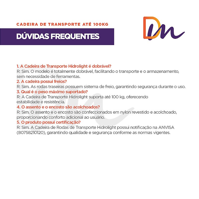 Cadeira De Rodas Para Transporte Até 100Kg - Hidrolight