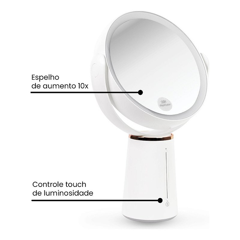 Espelho Aumento Zoom 10x Duplo Giratório Com Led Klass Vough
