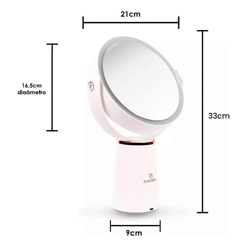 Espelho Aumento Zoom 10x Duplo Giratório Com Led Klass Vough