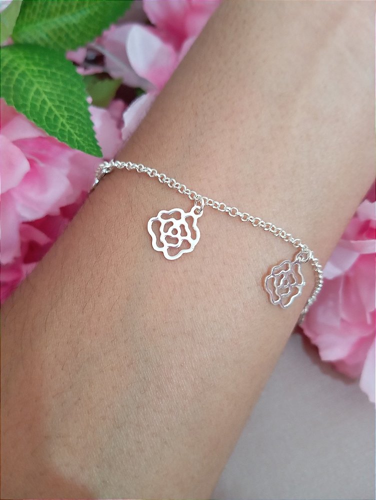 Pulseira Rosas Prata 925
