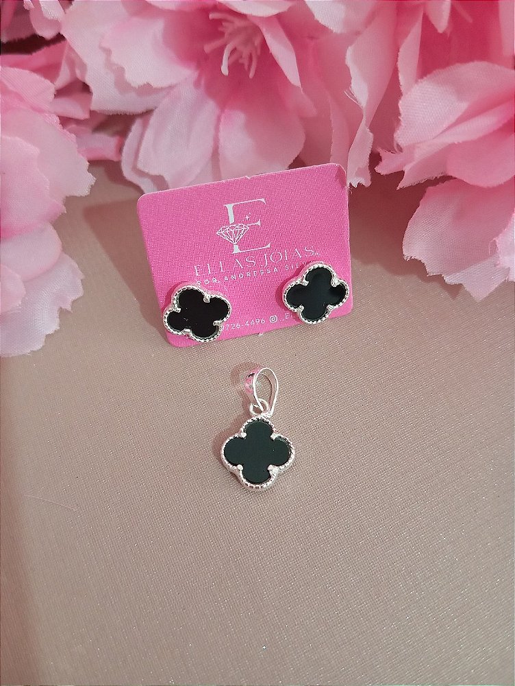 Pulseira Trevo Preto Prata 925
