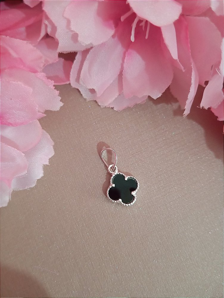 Pingente Trevo Preto Prata 925