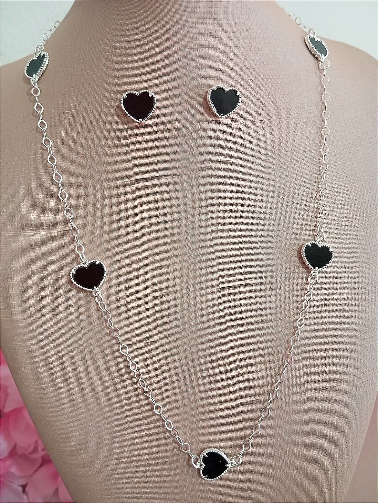 Conjunto Van Cleef Preto Prata 925