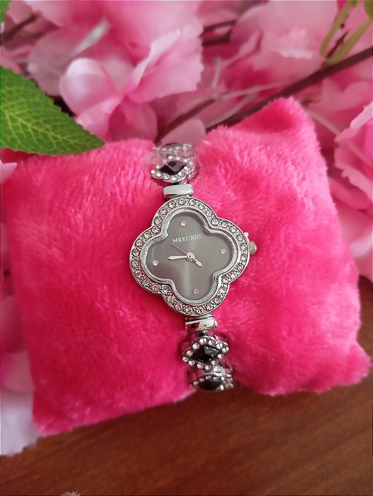 Relógio Bracelete Trevo Chumbo Strass